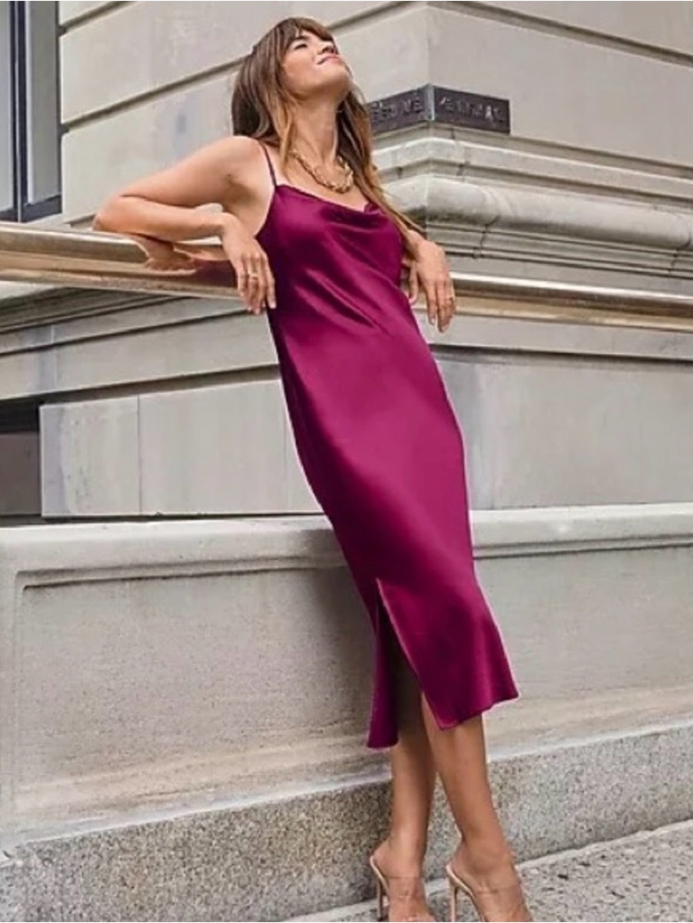 Express Cowl Neck Slip Midi Dress